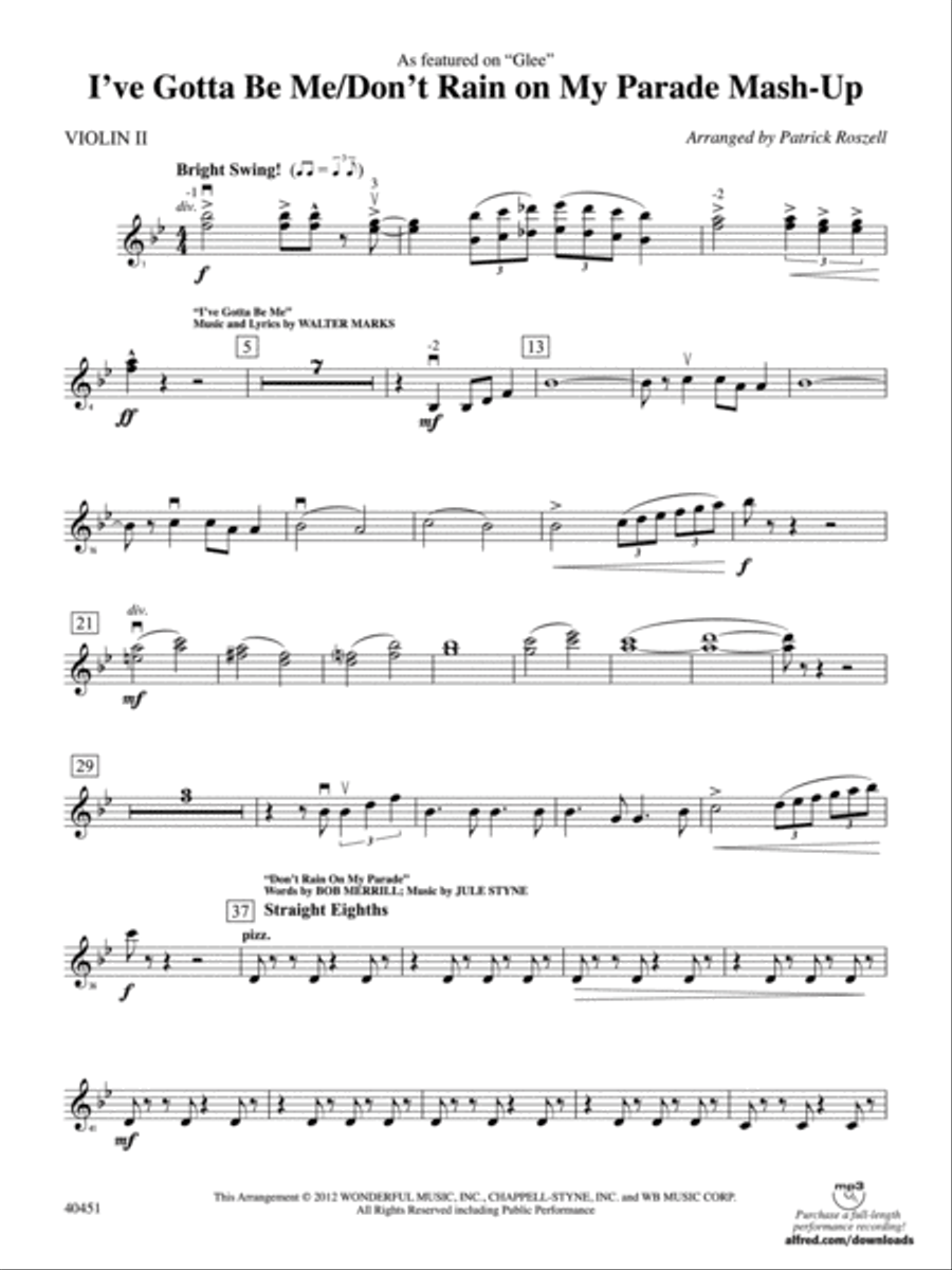 I’ve Gotta Be Me / Don’t Rain on My Parade Mash-Up: 2nd Violin Full Orchestra scores gallery preview page 1