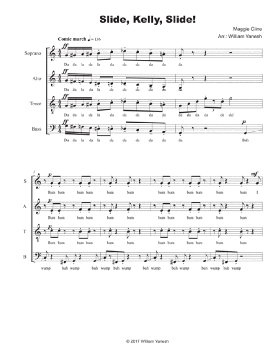 Baseball Songs: 3. Slide, Kelly, Slide 4-Part scores gallery preview page 1