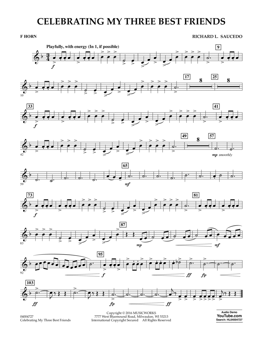 Celebrating My Three Best Friends - F Horn Horn scores gallery preview page 1