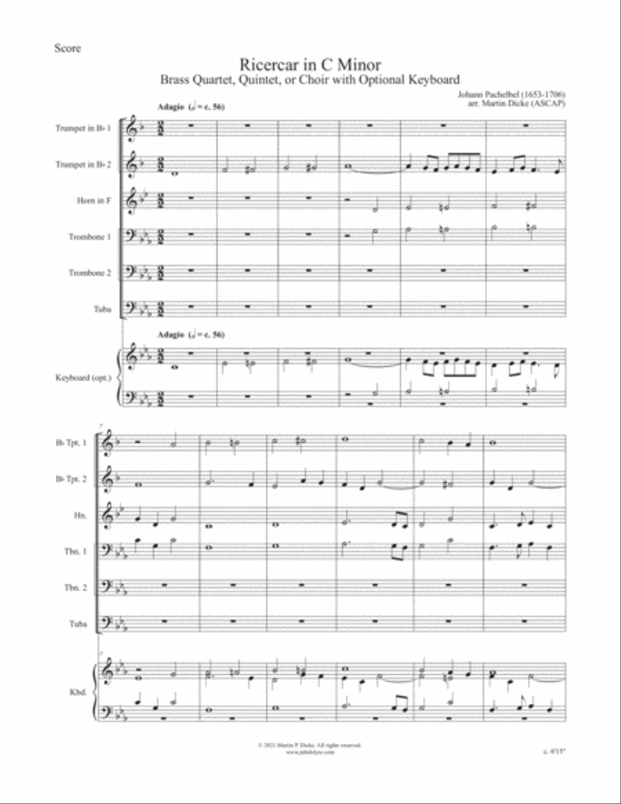 Ricercar in C Minor (Brass Quartet, Brass Quintet, or Brass Choir) Brass Quartet scores gallery preview page 2