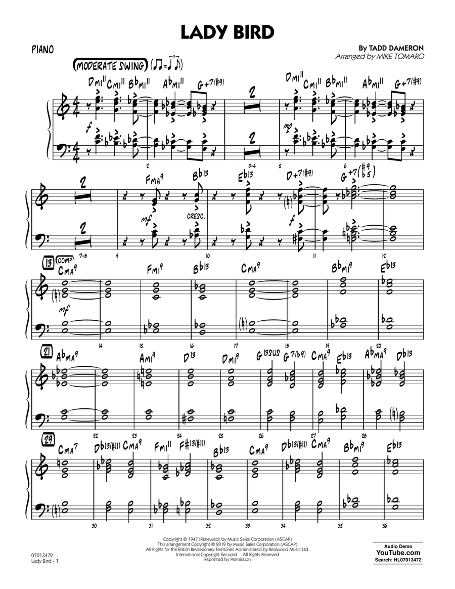 Lady Bird (arr. Mike Tomaro) - Piano