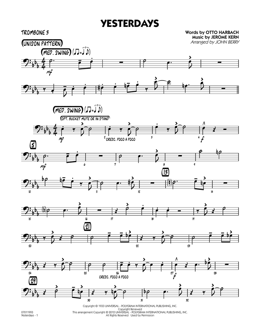 Yesterdays - Trombone 3 Yesterdays - Trombone 3 Jazz Ensemble scores gallery preview page 1