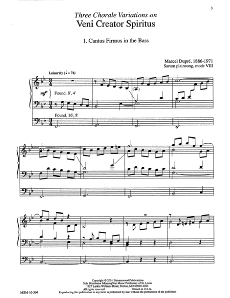 Three Chorale Variations on Veni, Creator Spiritus Organ scores gallery preview page 2