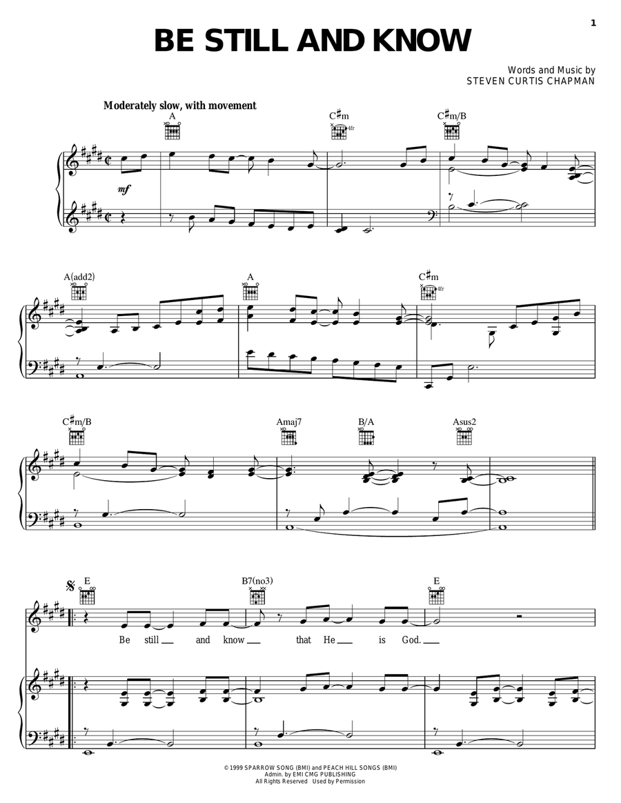 Be Still And Know Piano, Vocal, Guitar scores gallery preview page 1