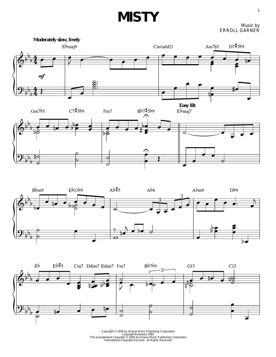 Misty Piano Solo scores gallery preview page 1