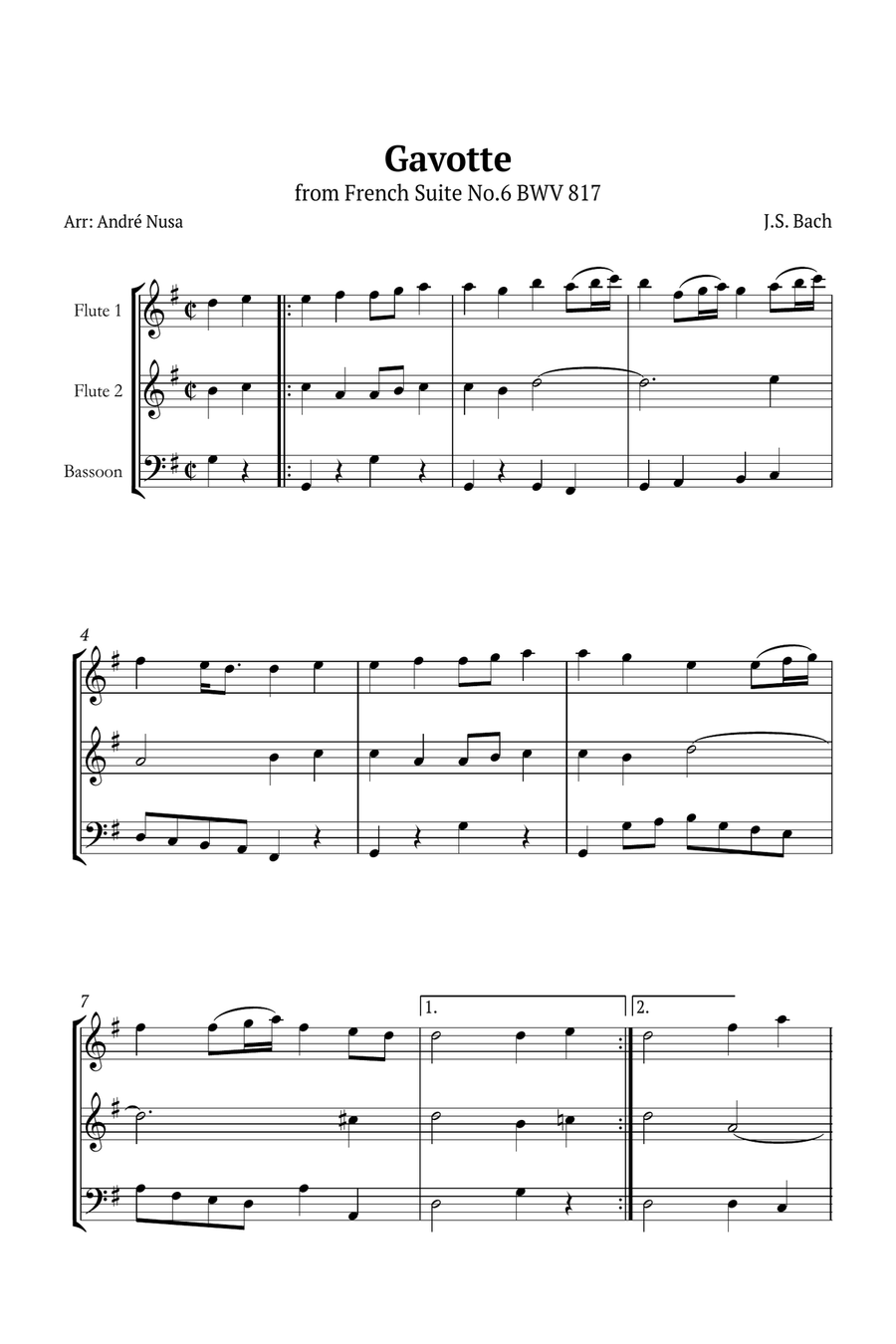 Gavotte from French Suite No.6 Woodwind Trio scores gallery preview page 1