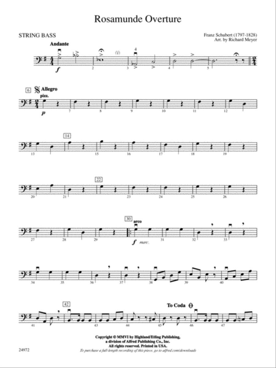 Rosamunde Overture: String Bass Full Orchestra scores gallery preview page 1