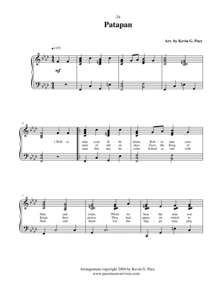 Patapan - piano solo, vocal solo or unison choir with piano accompaniment image number null