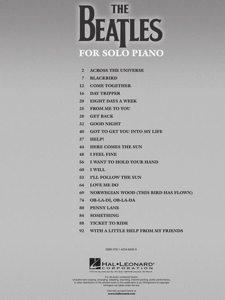 The Beatles for Solo Piano