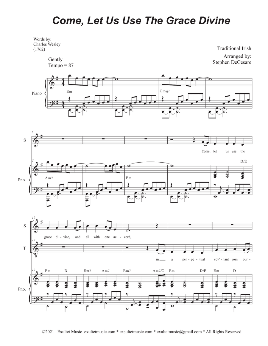 Come, Let Us Use The Grace Divine (2-part choir - (Soprano and Tenor) 2-Part scores gallery preview page 2