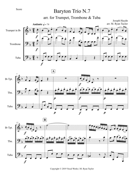 Baryton Trio N. 7 (Haydn) for Brass Trio (Trumpet, Trombone & Tuba) image number null