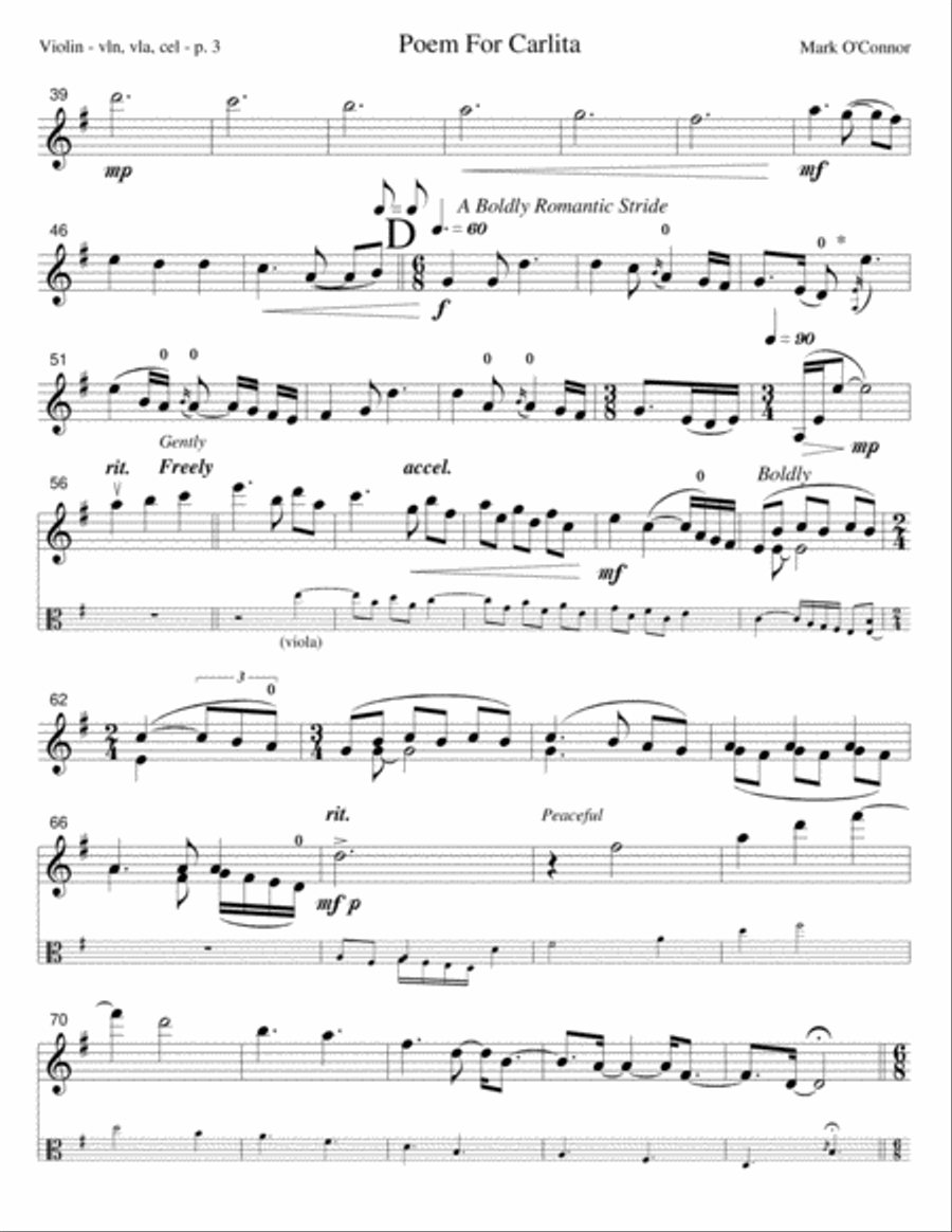 Poem For Carlita (violin part - vln, vla, cel) String Trio scores gallery preview page 6