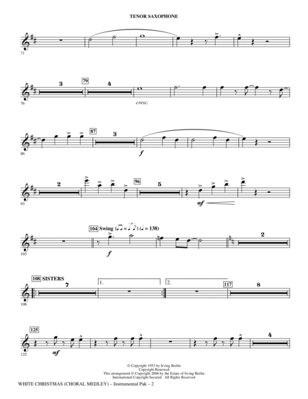 White Christmas (Choral Medley) - Tenor Sax