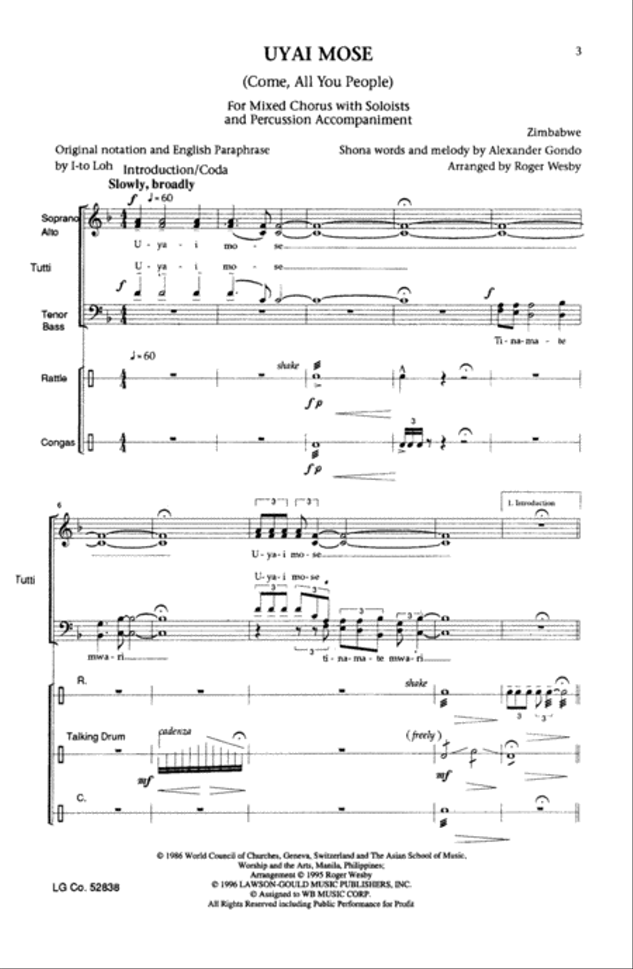 Uyai Mose Choir scores gallery preview page 1