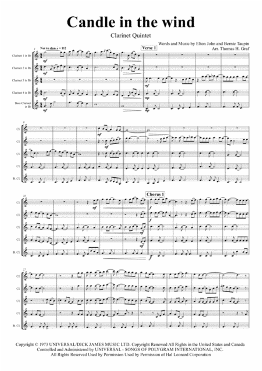 Candle In The Wind Woodwind Ensemble scores gallery preview page 1