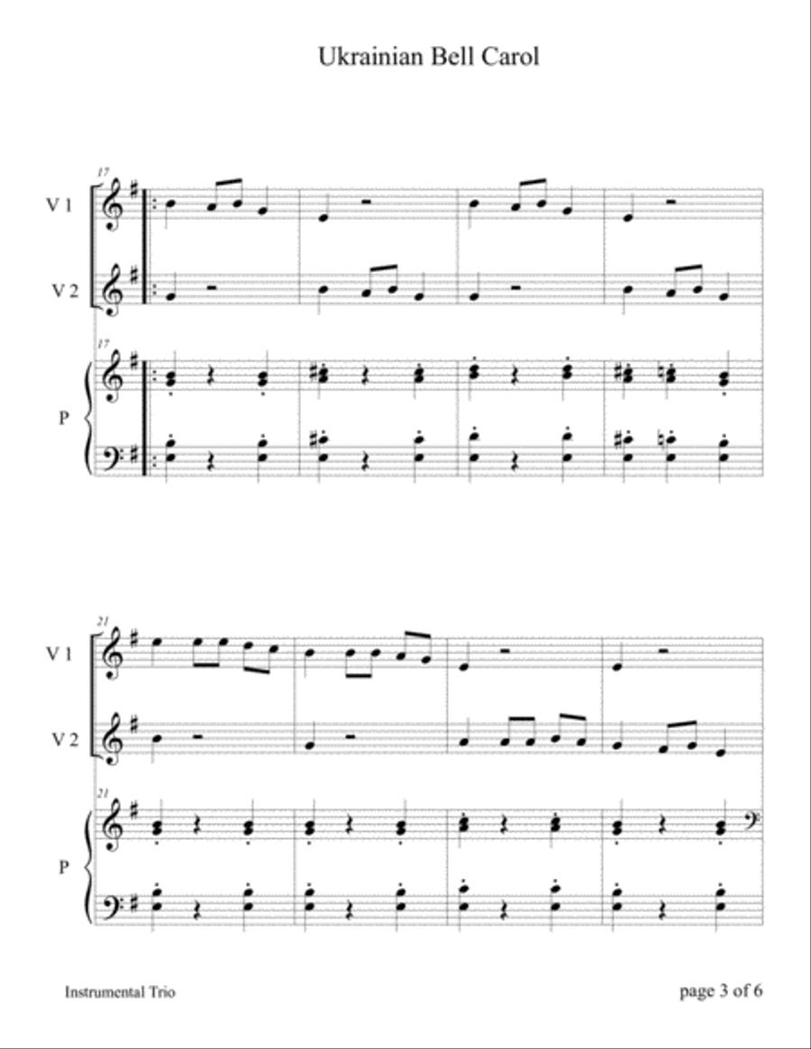 Ukrainian Bell Carol (Violin Duet with Piano Accompaniment) Flute scores gallery preview page 6