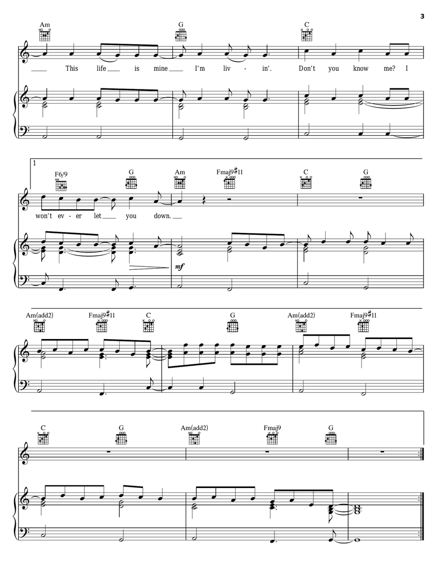 Be Somebody Piano, Vocal, Guitar scores gallery preview page 3
