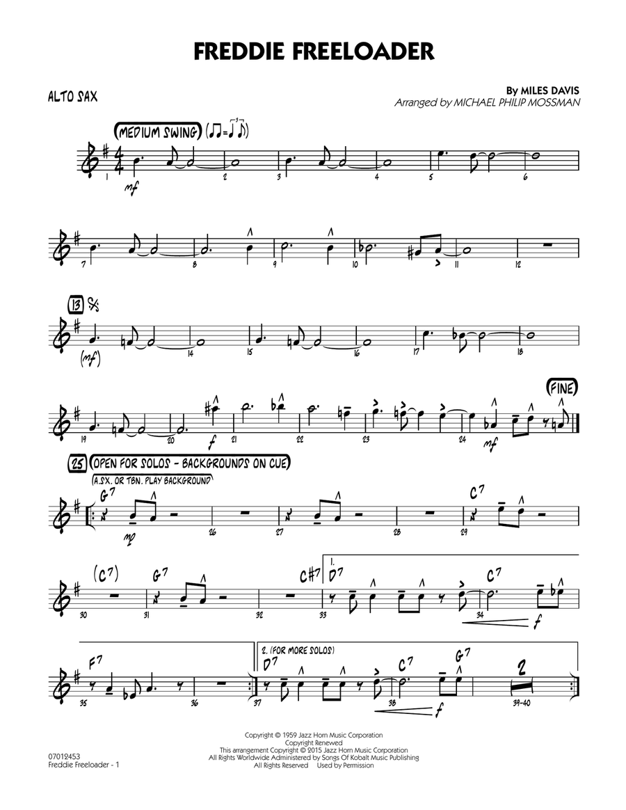 Freddie Freeloader - Alto Sax Jazz Ensemble scores gallery preview page 1