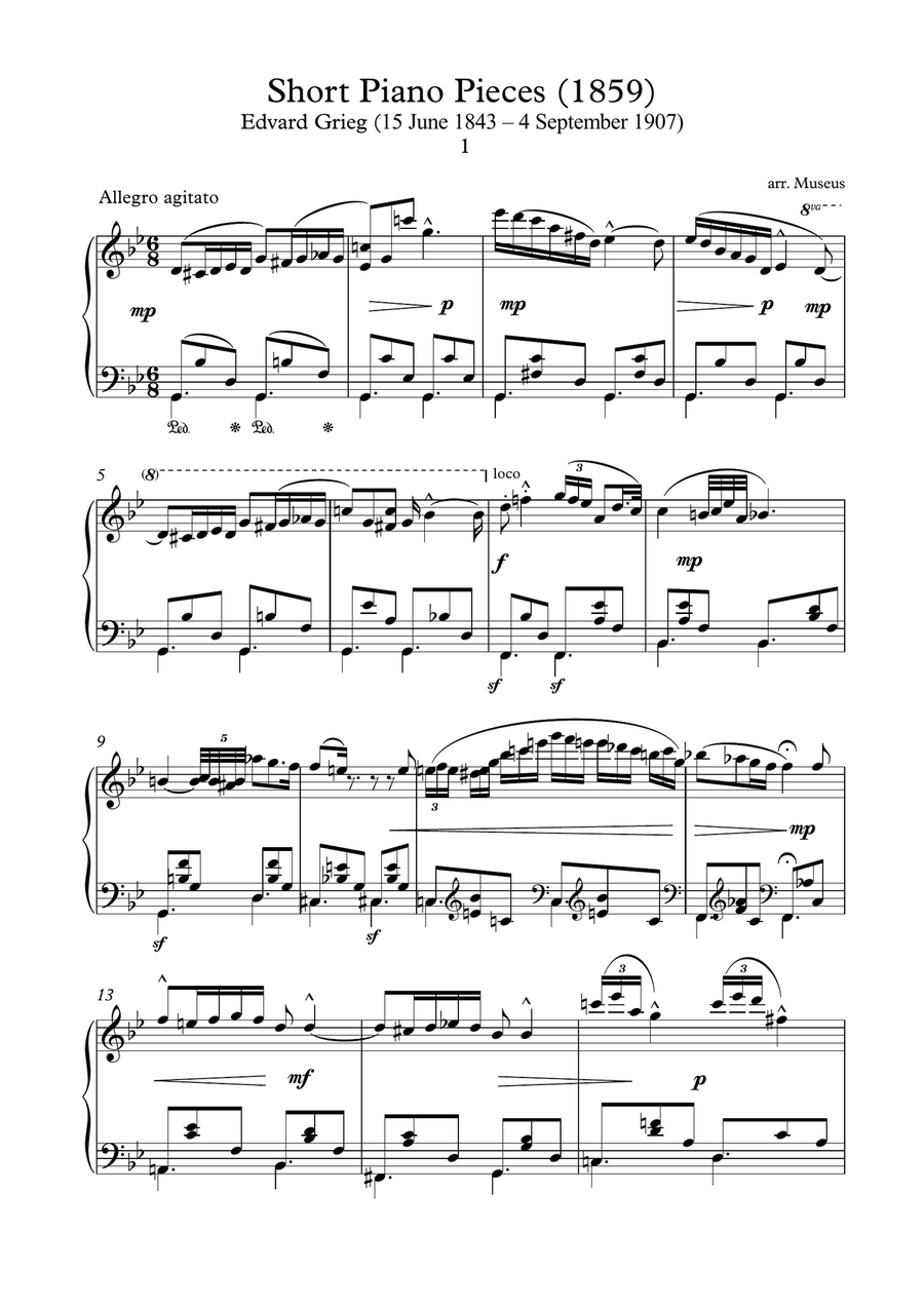 Short Piano Pieces by Edvard Grieg Short Piano Pieces by Edvard Grieg Small Ensemble scores gallery preview page 1