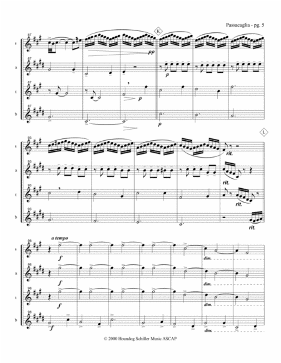Passacaglia In E Minor For Saxophone Quartet Saxophone Quartet scores gallery preview page 5