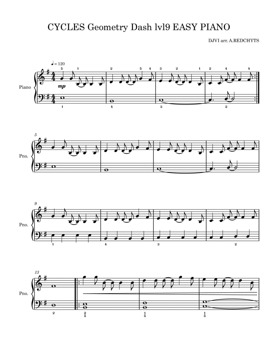 Cycles Geometry Dash EASY PIANO Piano Method scores gallery preview page 1