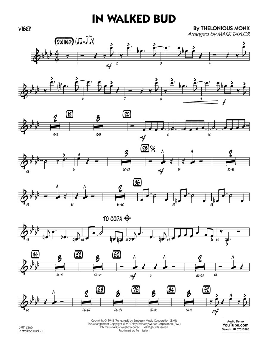 In Walked Bud (arr. Mark Taylor) - Vibes