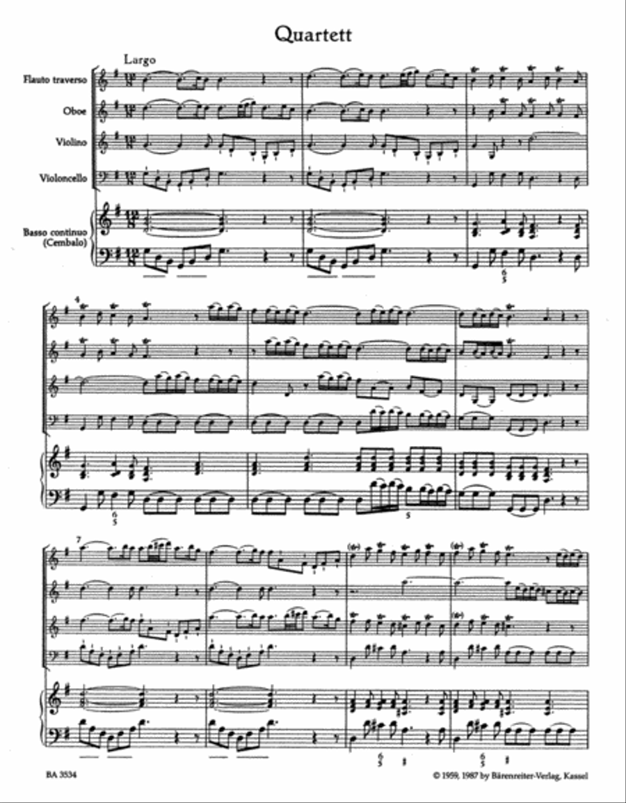 Quartet for Flute, Oboe, Violin, Violoncello and Basso continuo in G major TWV 43:G2 Flute scores gallery preview page 2