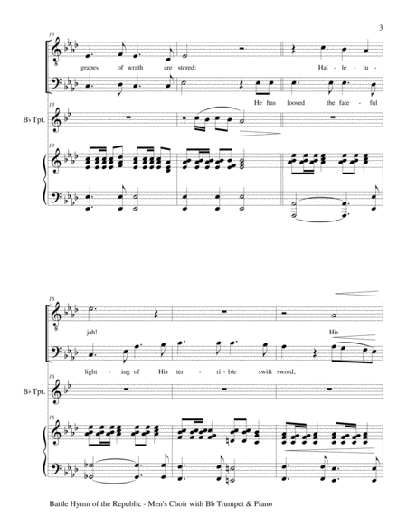 BATTLE HYMN OF THE REPUBLIC (for 2 Part Men's Choir with Trumpet and Piano) image number null