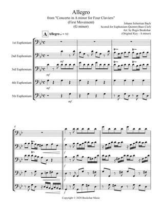 Allegro (from "Concerto for Four Claviers") (G min) (Euphonium Quintet - Bass Clef)