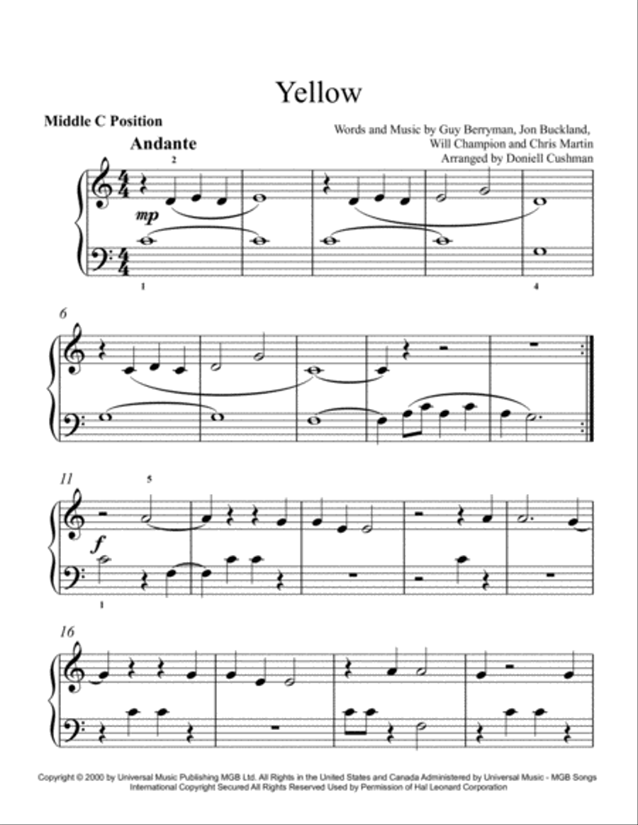 Yellow Easy Piano scores gallery preview page 2