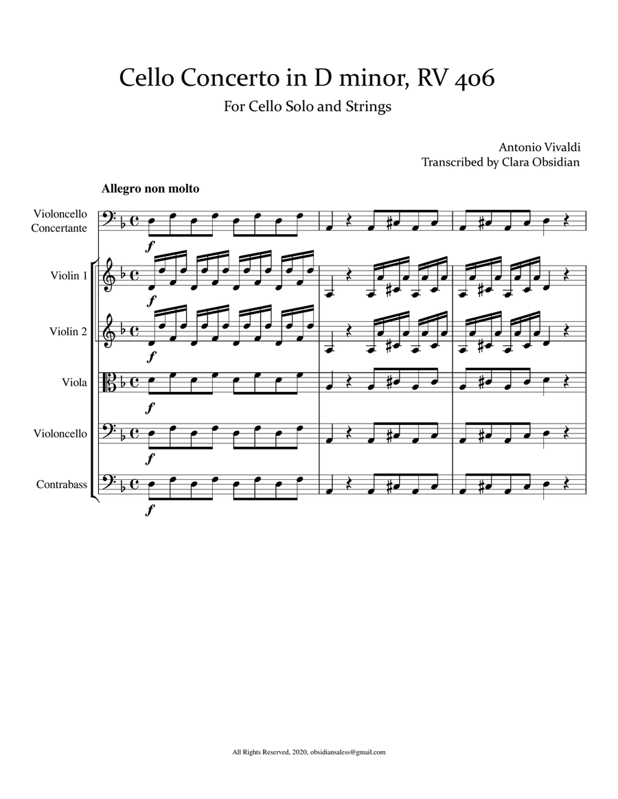 A. Vivaldi: Cello Concerto in D Minor, RV406 String Quartet scores gallery preview page 3