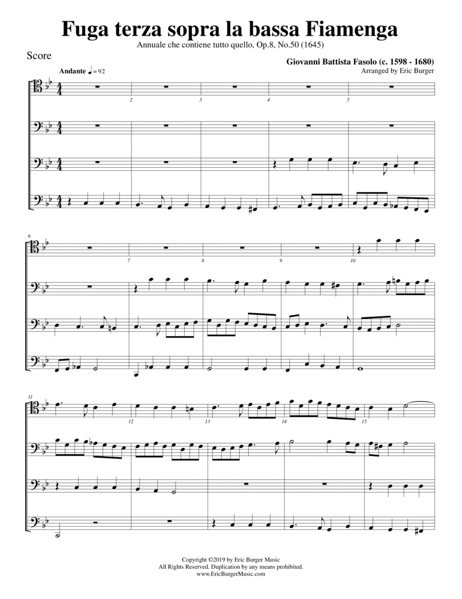 Fuga terza sopra la bassa Fiamenga for Trombone or Low Brass Quartet Small Ensemble scores gallery preview page 1
