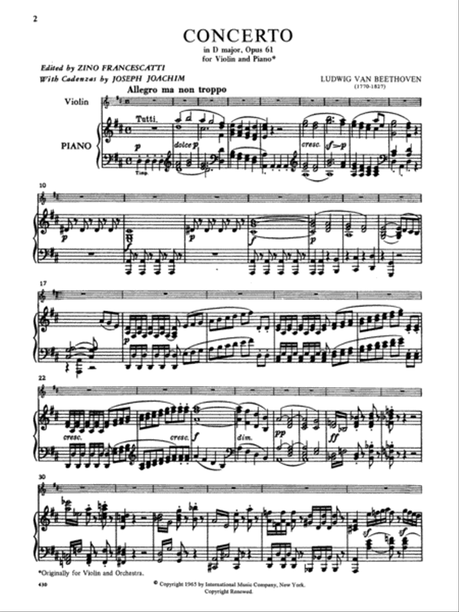 Concerto in D major, Op. 61 (With Cadenzas by Joachim) Violin Solo scores gallery preview page 2