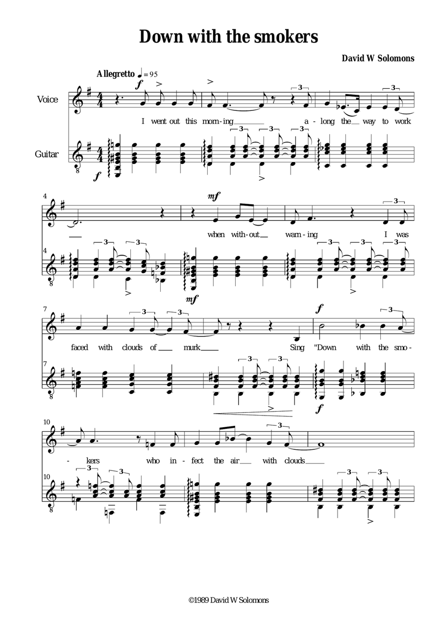 Down with the Smokers for voice and guitar Vocal Duet scores gallery preview page 1
