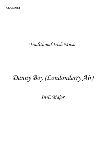 Danny Boy (Londonderry Air) Easy to Intermediate in E major for Clarinet solo. Small Arrangement. image number null