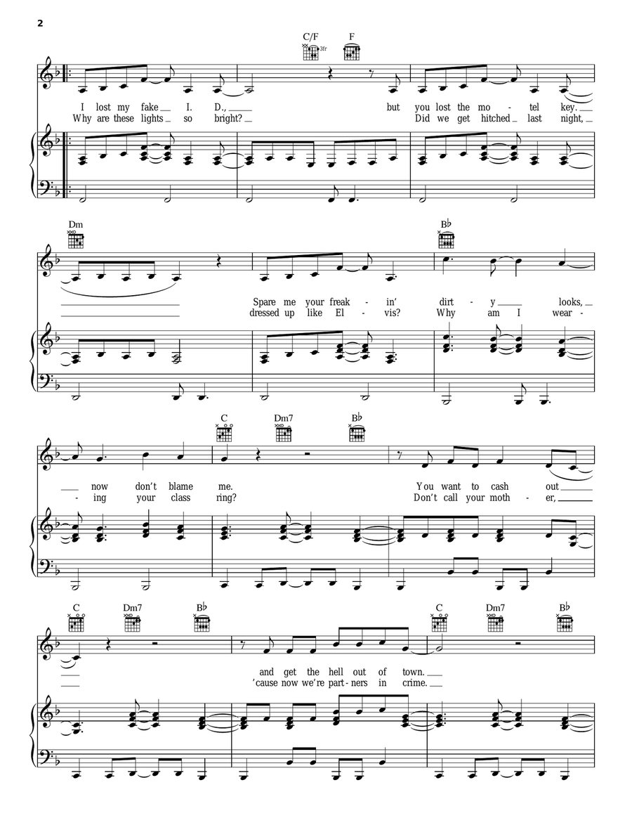 Waking Up In Vegas Piano, Vocal, Guitar scores gallery preview page 2