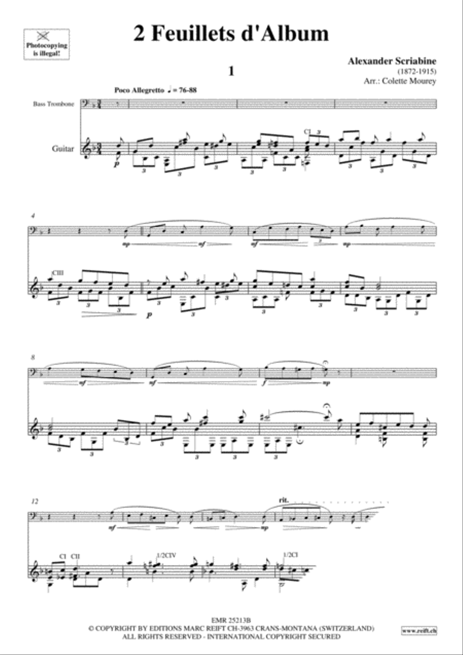 2 Feuillets d'Album Trombone scores gallery preview page 3