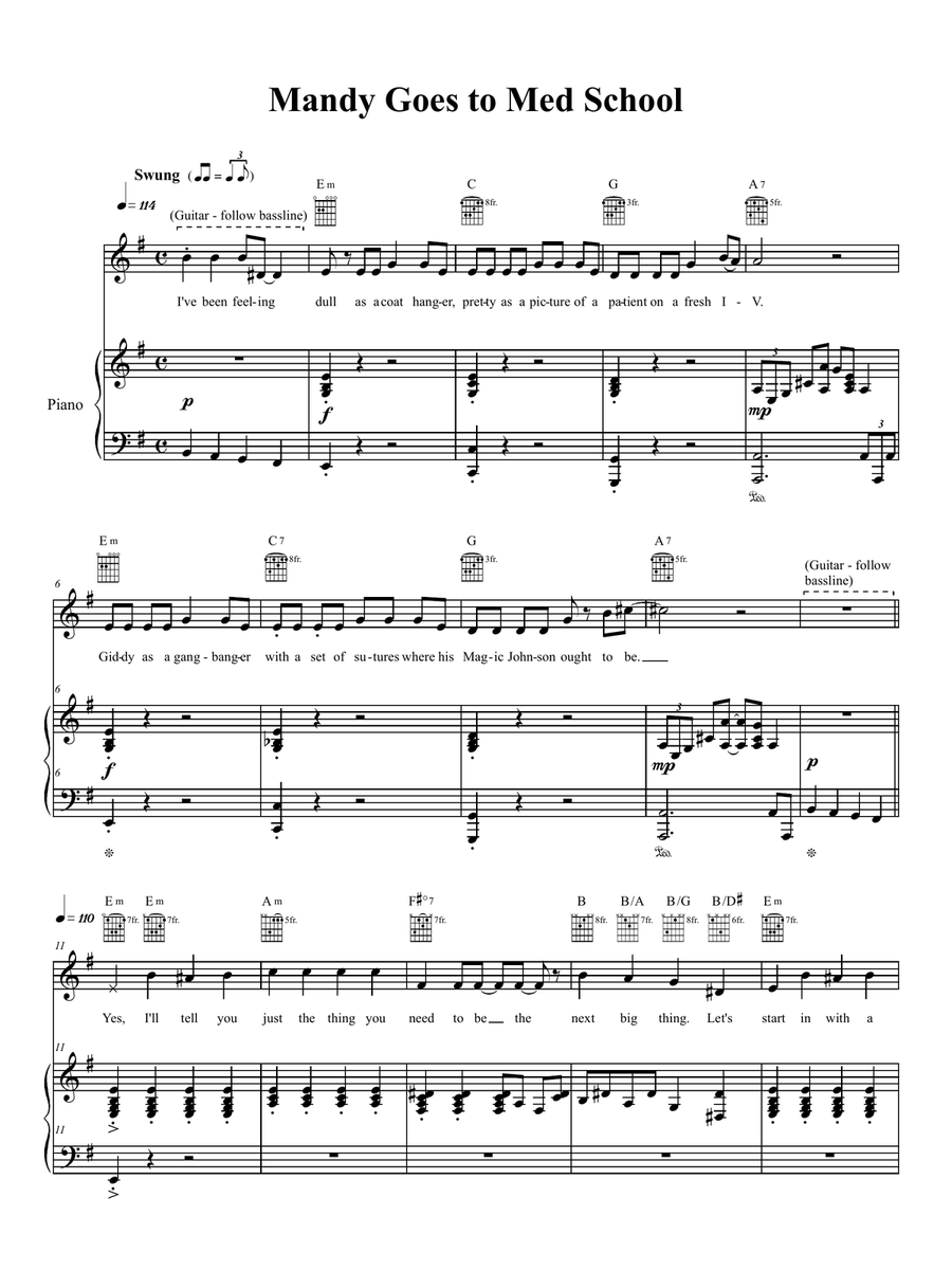 Mandy Goes To Med School Mandy Goes To Med School Piano, Vocal, Guitar scores gallery preview page 1