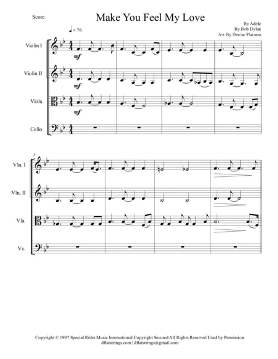 Make You Feel My Love String Quartet scores gallery preview page 2