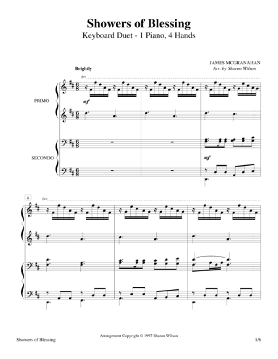 Showers of Blessing (1 Piano, 4 Hands) 1 Piano, 4-Hands scores gallery preview page 1