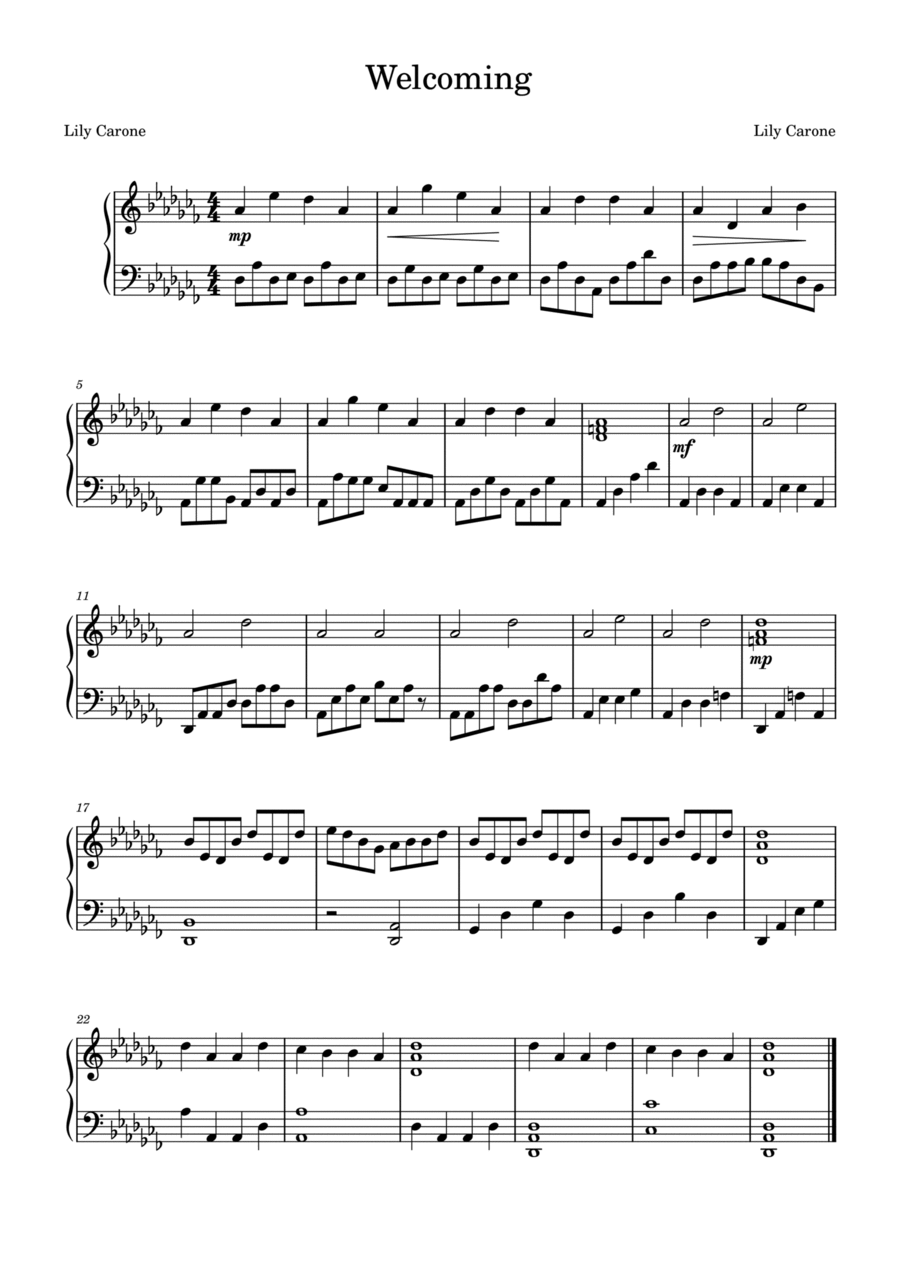 Welcoming Welcoming Piano Solo scores gallery preview page 1