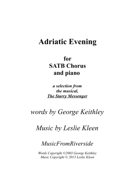 Adriatic Evening for SATB and piano
