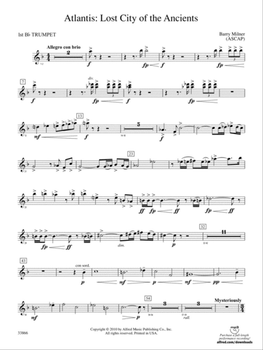 Atlantis: Lost City of the Ancients: 1st B-flat Trumpet Concert Band scores gallery preview page 1