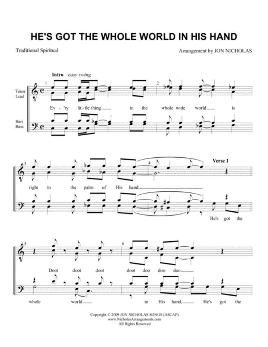 He's Got The Whole World In His Hand TTBB scores gallery preview page 1
