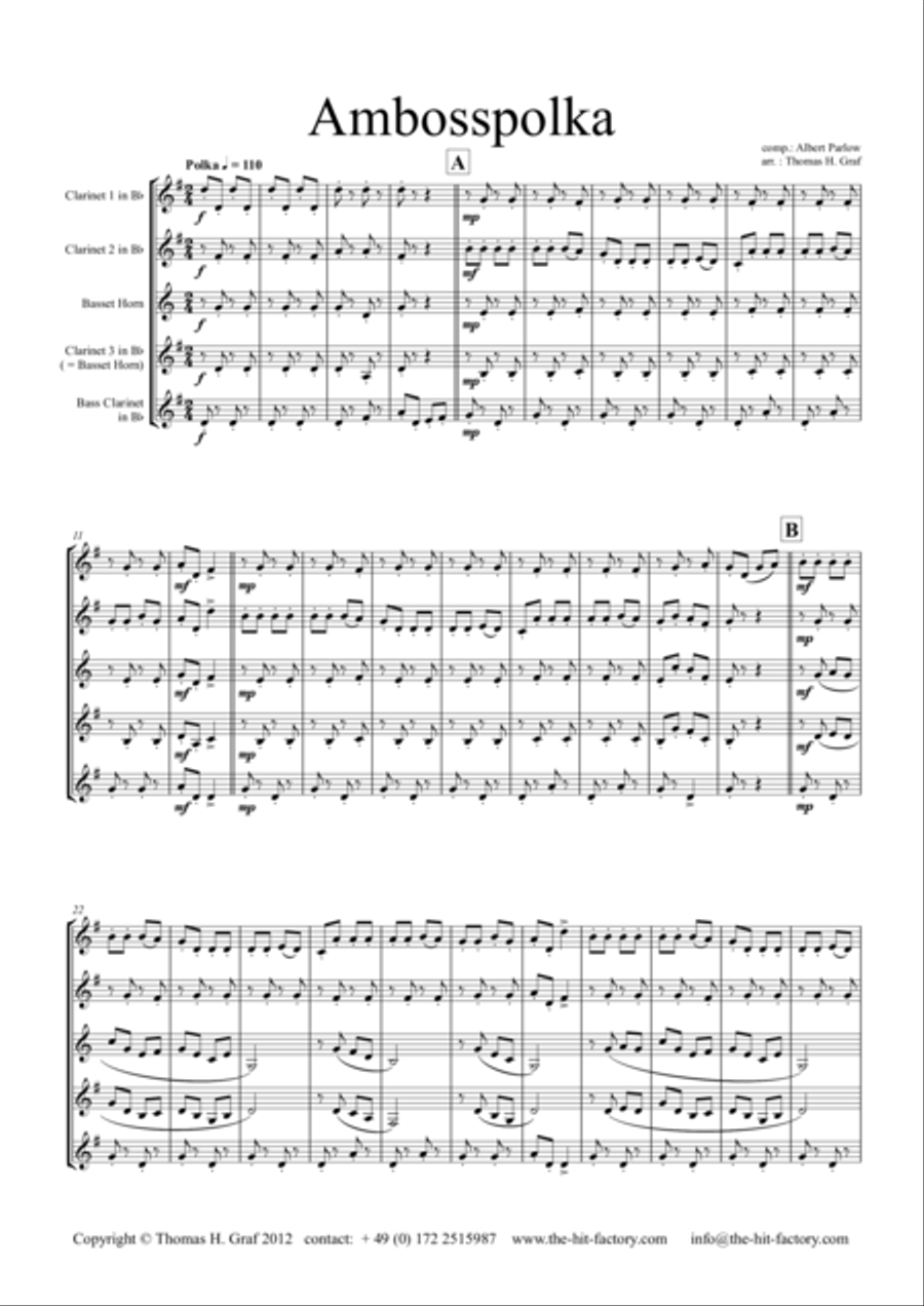 Amboss-Polka - German Polka - Oktoberfest - Clarinet Quartet Clarinet Quartet scores gallery preview page 1