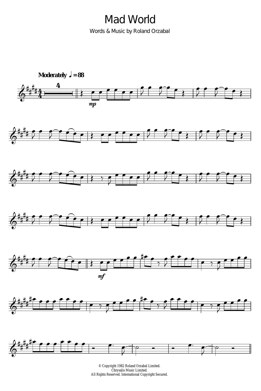 Mad World Alto Saxophone scores gallery preview page 1