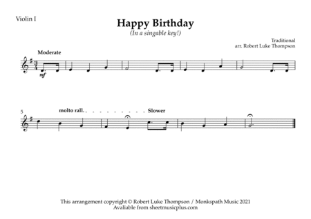 Happy Birthday (in a singable key!) for String Quartet (or String Orchestra) image number null