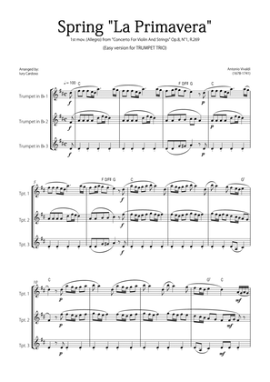 Book cover for "Spring" (La Primavera) by Vivaldi - Easy version for TRUMPET TRIO