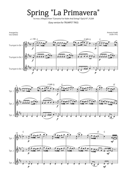 "Spring" (La Primavera) by Vivaldi - Easy version for TRUMPET TRIO image number null