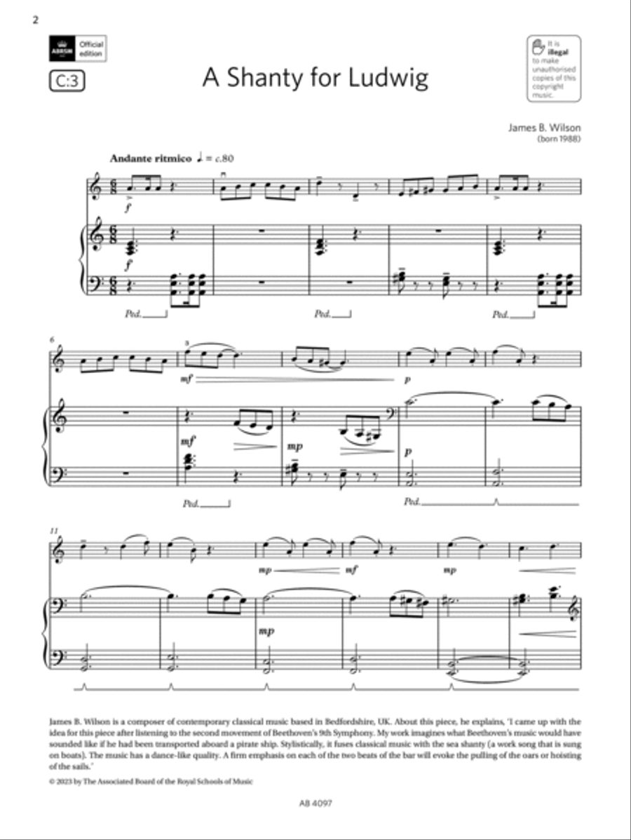 A Shanty for Ludwig (Grade 3, C3, from the ABRSM Violin Syllabus from 2024) Violin Solo scores gallery preview page 2